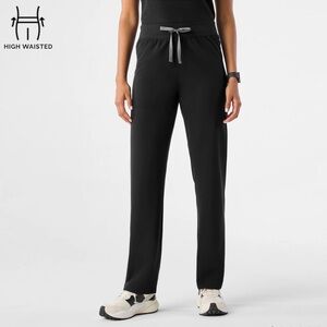 Figs High Waisted Livingston Basic Scrub Pants in Black. Size-M